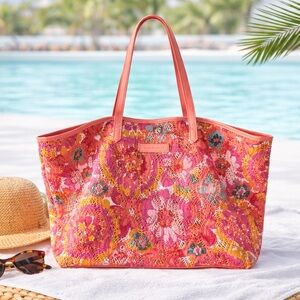 Vera Bradley Summer Sparkle Sequin Tote in Pixie Blooms · Coral Orange Glow EUC